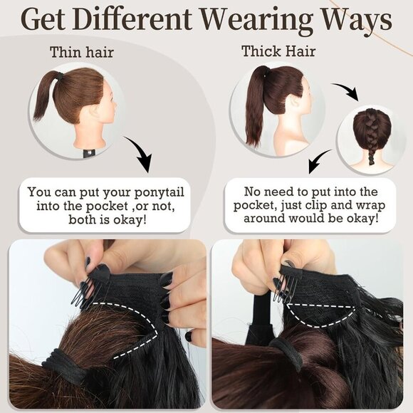 Long Wavy Synthetic Ponytail Extension Heat Resistant 18 Inch Black Women main image 5